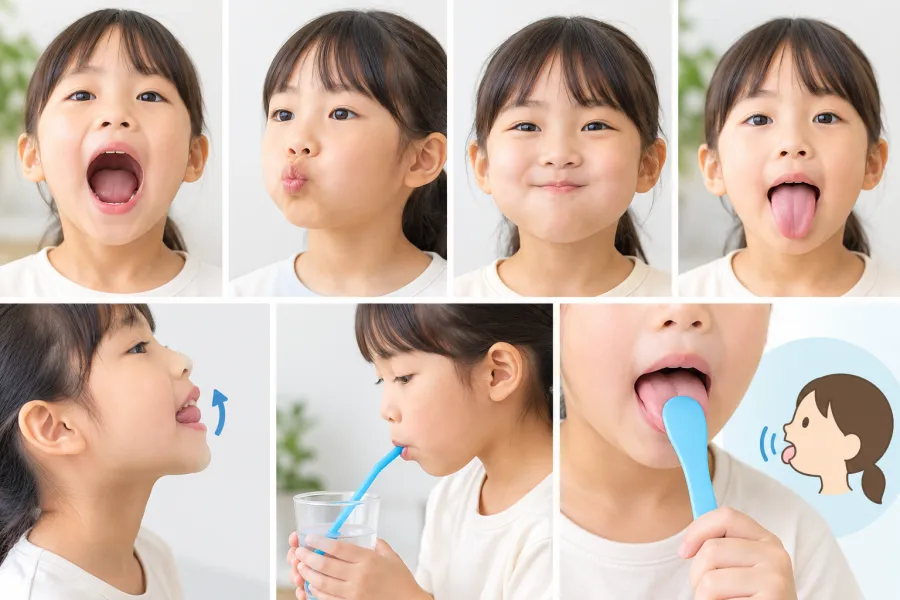 舌や口まわりの筋肉を使うお口のトレーニングの例